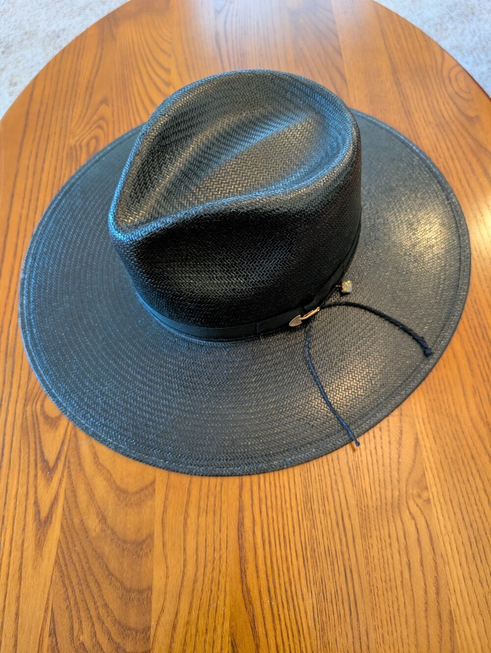 Women's Black Stetson Handmade Straw Western Hat, Wide Brim, JW Marshall, Size M